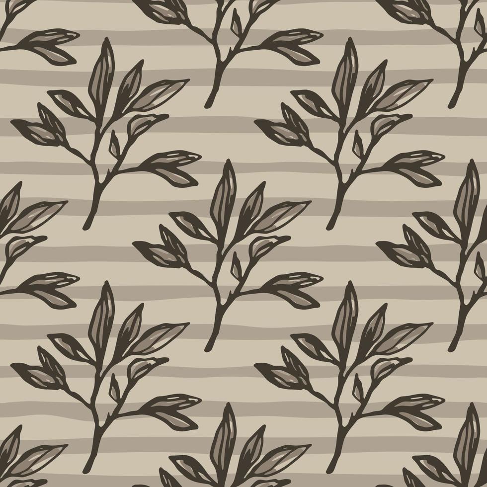 Autumn pale seamless floral pattern with branches. Outline botanic ornament on stripped background. vector