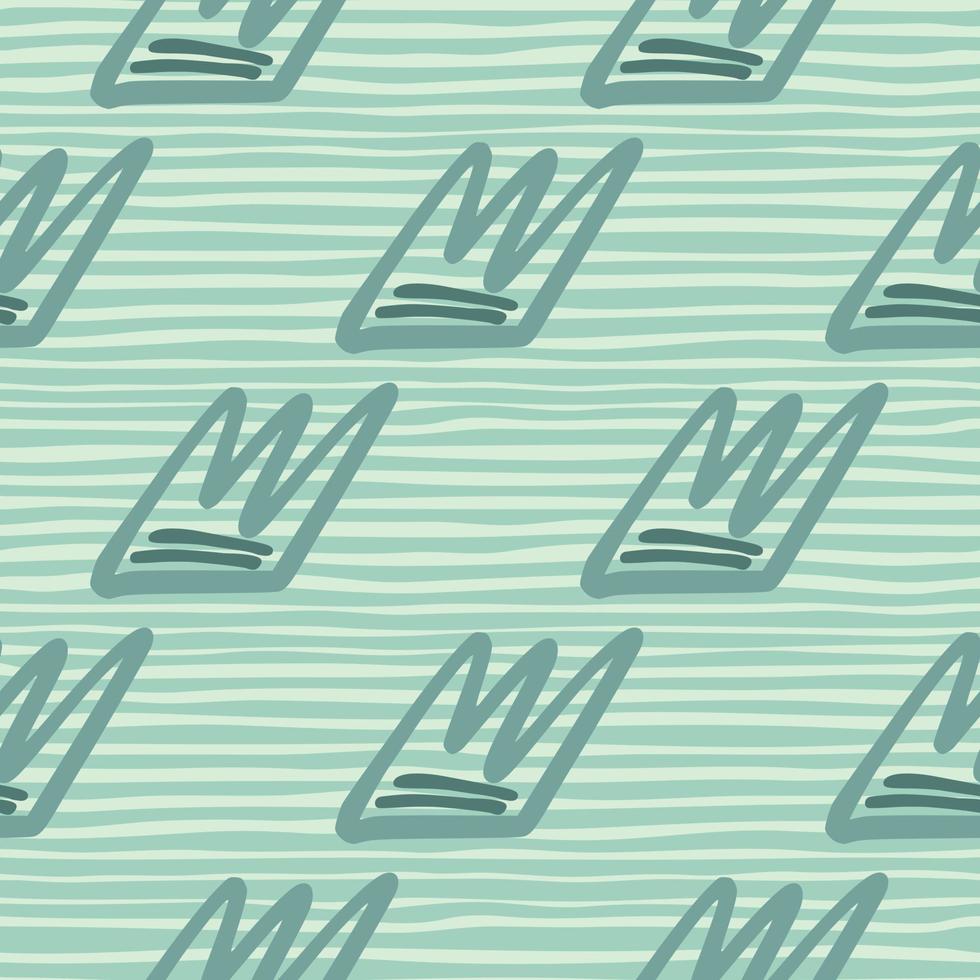 Light turquoise tones seamless pattern with contoured crowns. Stylized doodle naive artwork. Stripped background. vector
