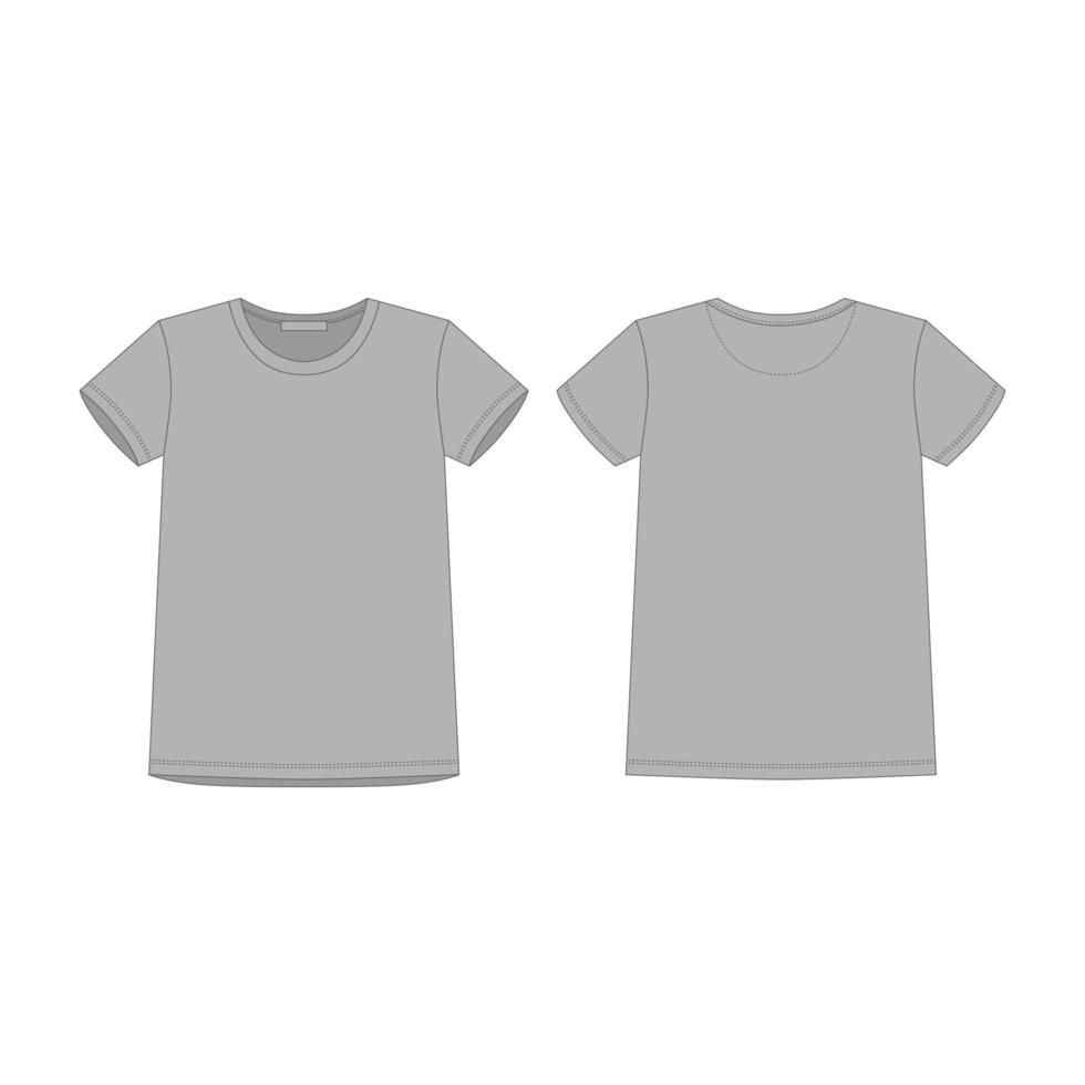 camiseta gris para mujer aislada sobre fondo blanco. croquis tecnico anverso y reverso vector