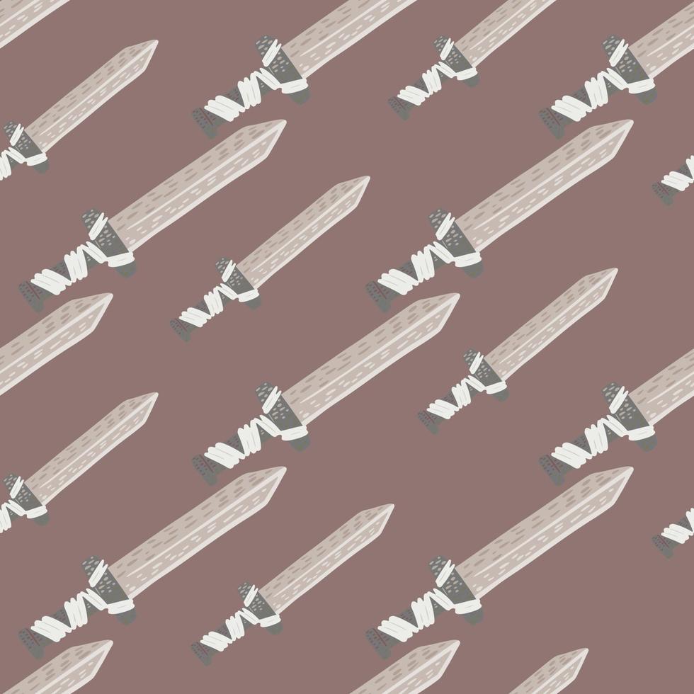 Pale seamless history pattern with armor sword ornament. Beige palette artwork. Antique print. vector