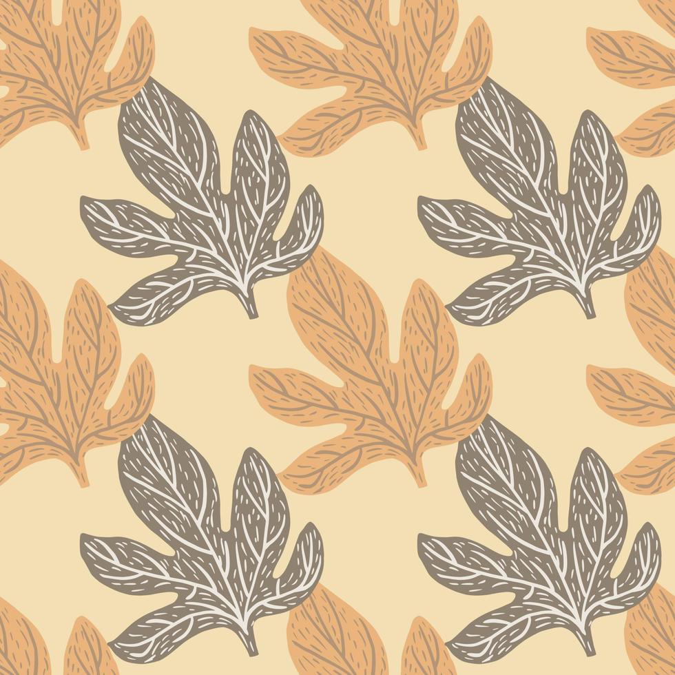Pastel seamless pattern with beige and grey pastel leaf elements. Nature foliage backdrop. vector
