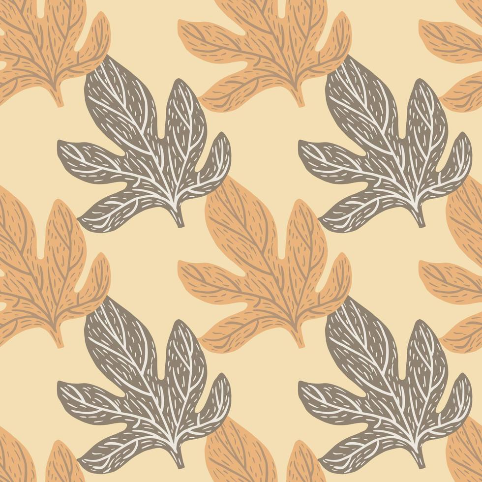 Pastel seamless pattern with beige and grey pastel leaf elements. Nature foliage backdrop. vector