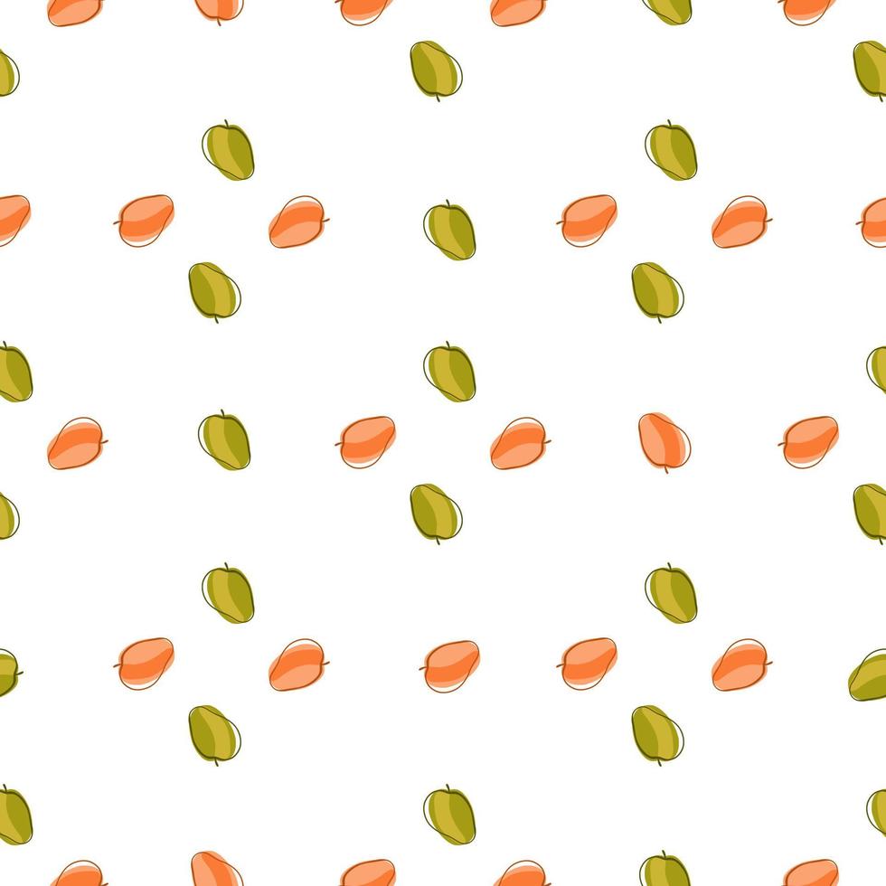 Vitamin seamless pattern with pink and green colored apricot elements. White background. Isolated print. vector