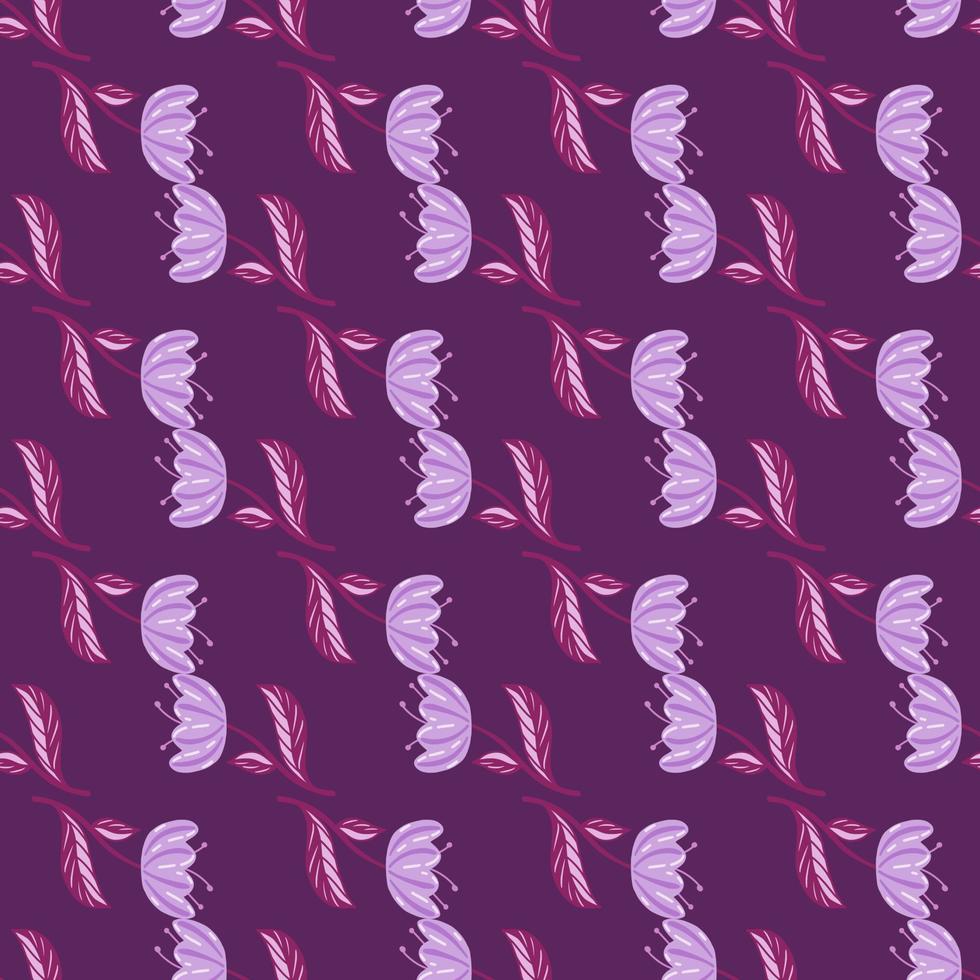 Doodle seamless pattern with poppy flowers elements print. Vector simple style print in purple colors.