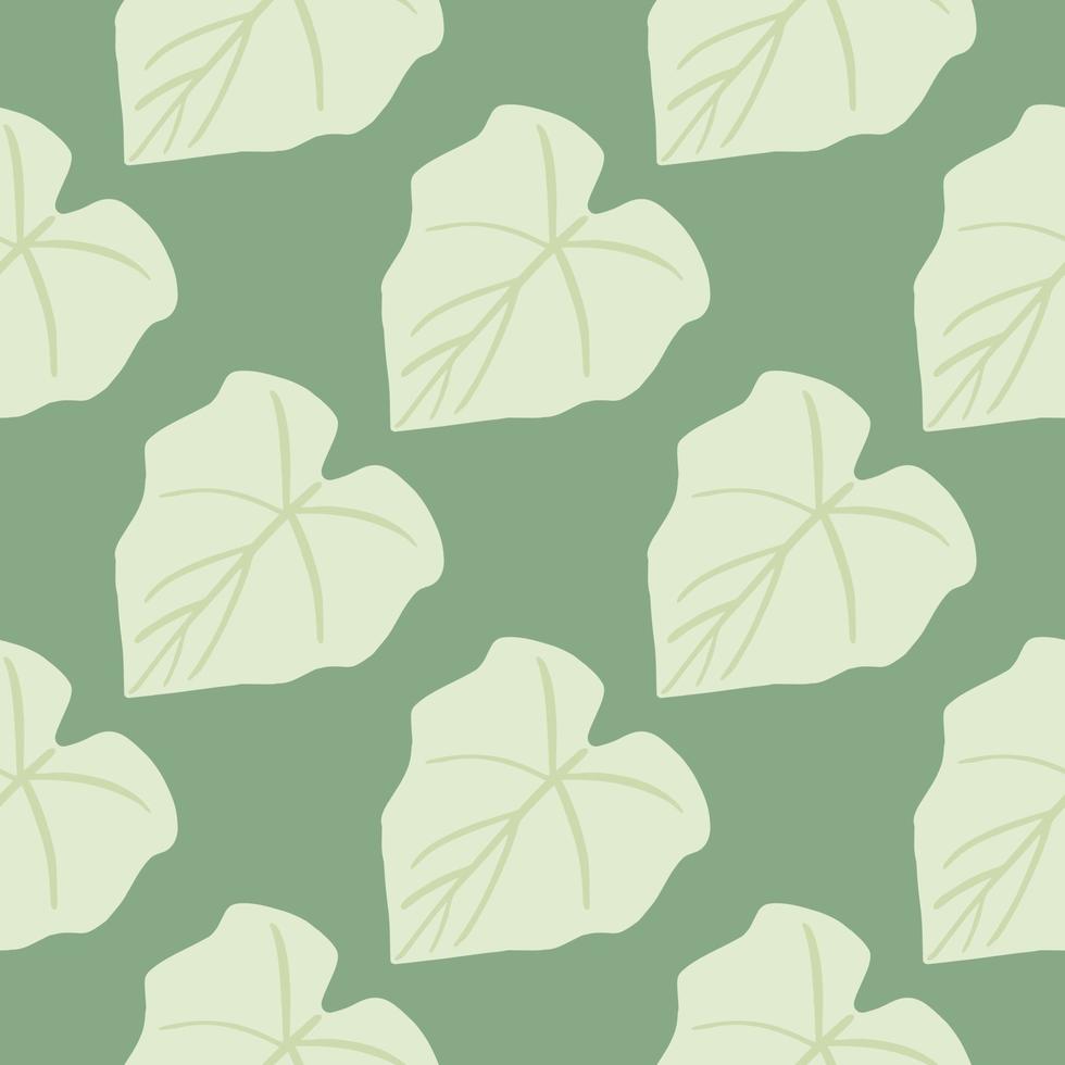 Simple green leaves seamless pattern on light background. Foliage wallpaper in flat style vector