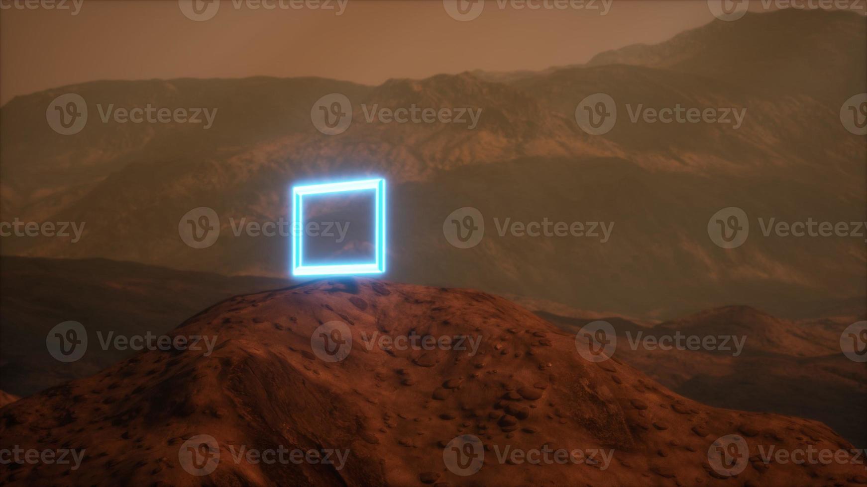 Neon Portal on Mars Planet Surface With Dust Blowing photo
