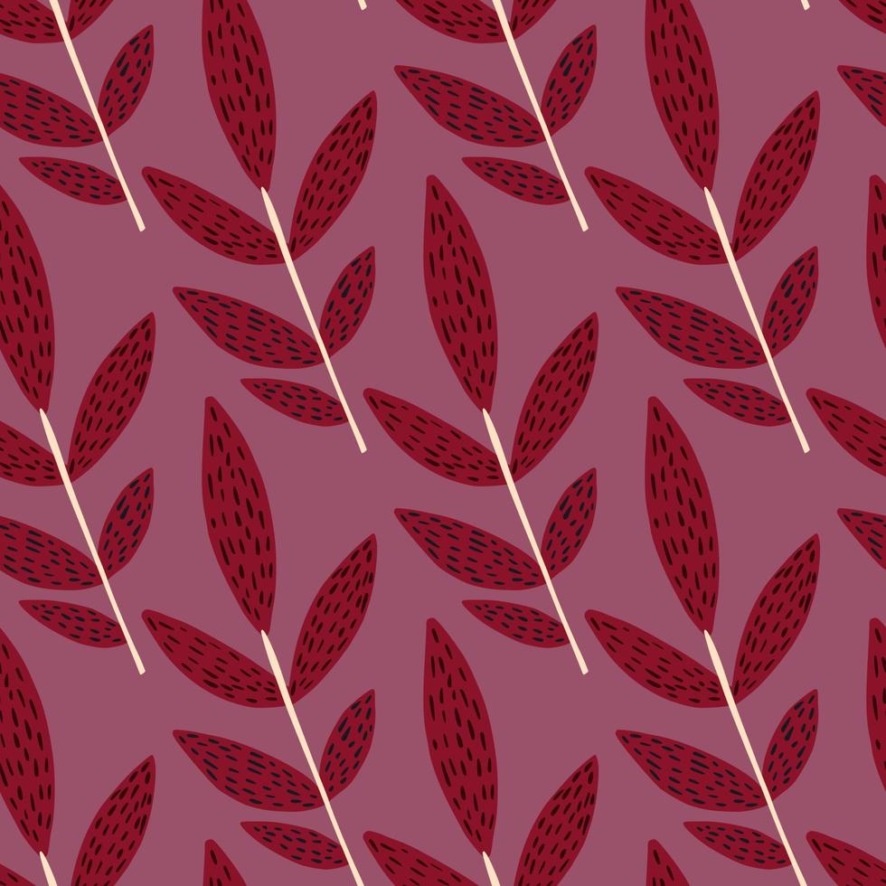 Seamless botanic pattern with creative design. Red twigs with black dashes and light purple background. vector