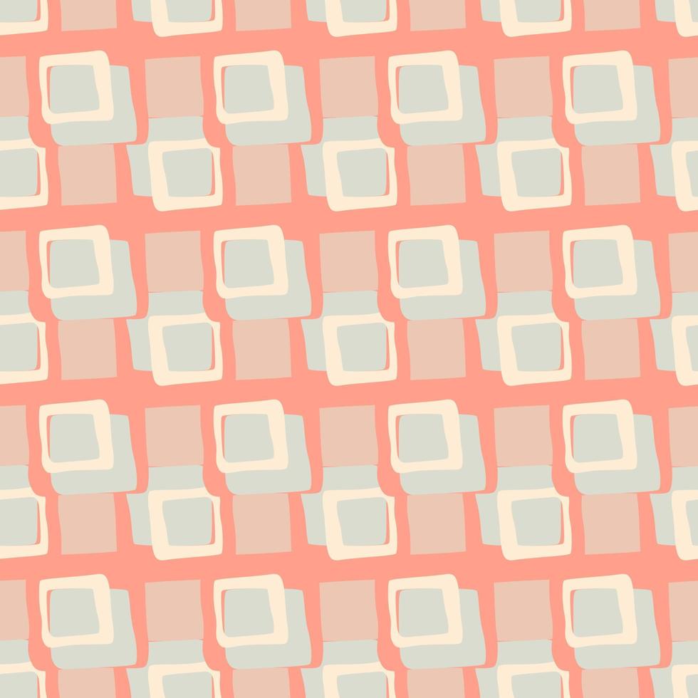 Square silhouettes seamless pattern. Pastel palette artwork with blue and white figures and pink background. vector