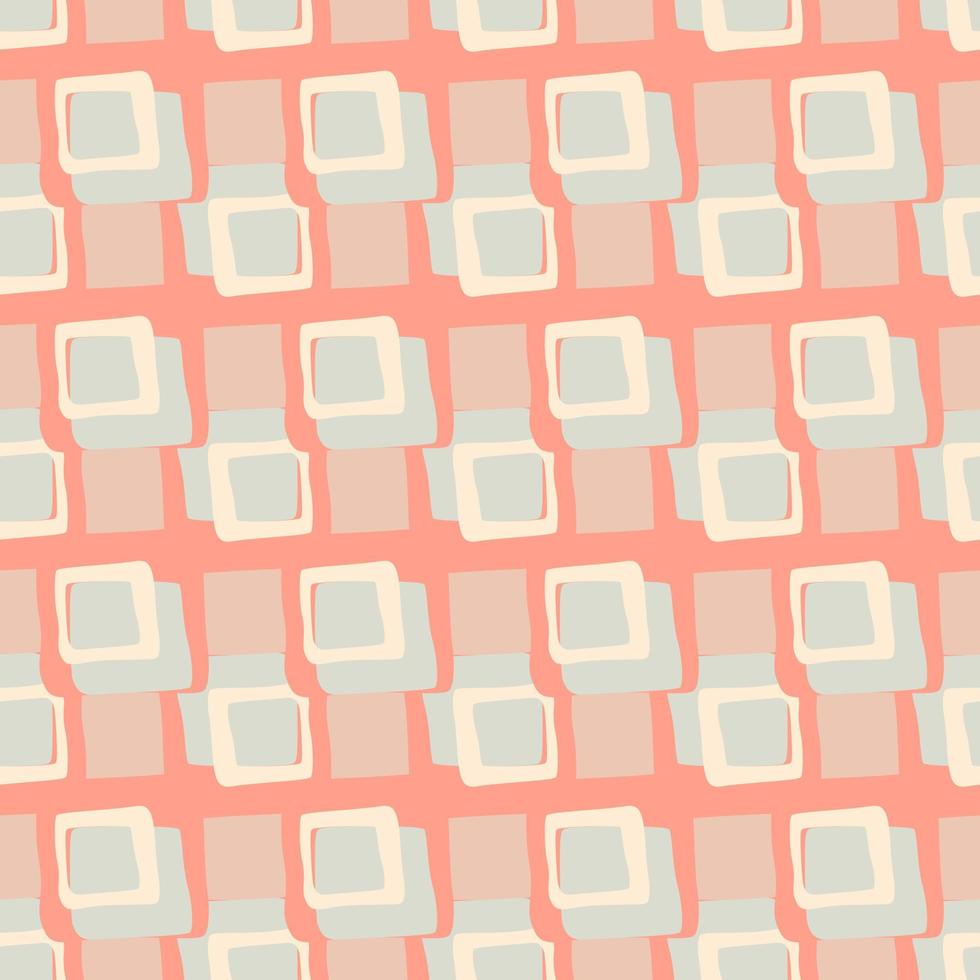 Square silhouettes seamless pattern. Pastel palette artwork with blue and white figures and pink background. vector