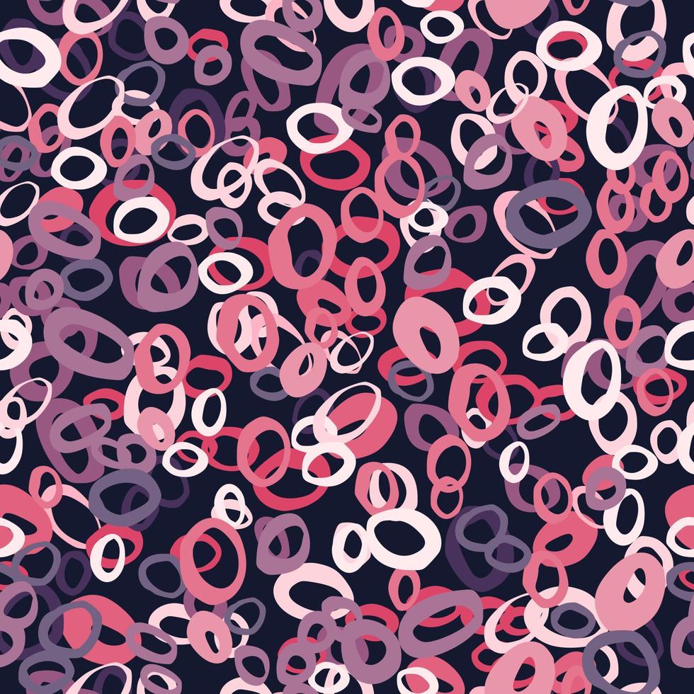 patrón abstracto aleatorio sin costuras con adorno de garabatos de anillos. elementos circulares geométricos en tonos morados y rosas brillantes. vector