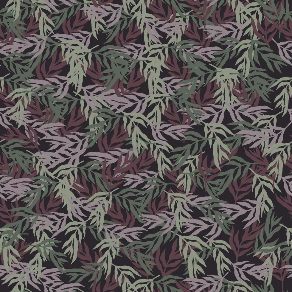 Dark tropical leaf wallpaper. Jungle plants silhouette leaves seamless pattern on black background. vector