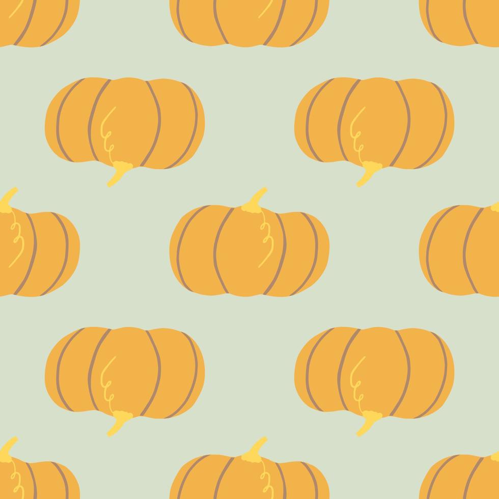 Pumpkin simple silhouettes seamless pattern. Orange hand drawn elements on grey background. vector