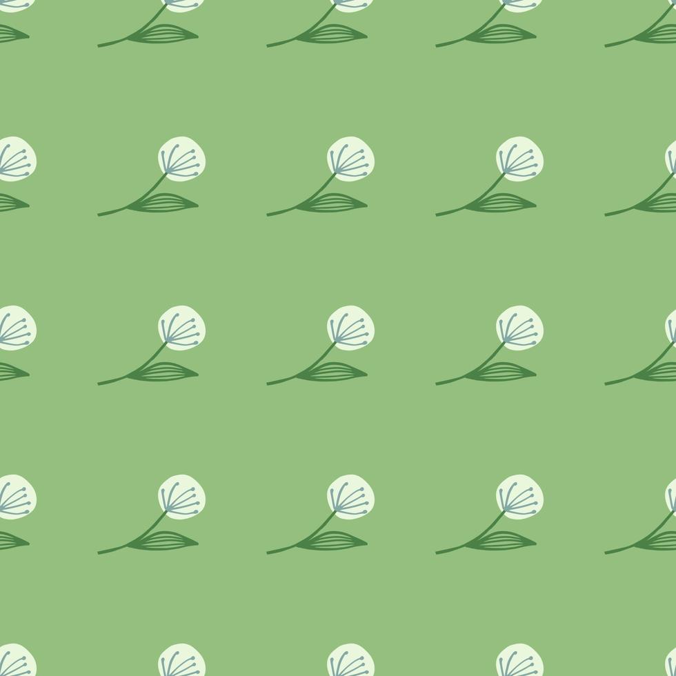 White dandelion on botanic seamless pattern. Green background. vector