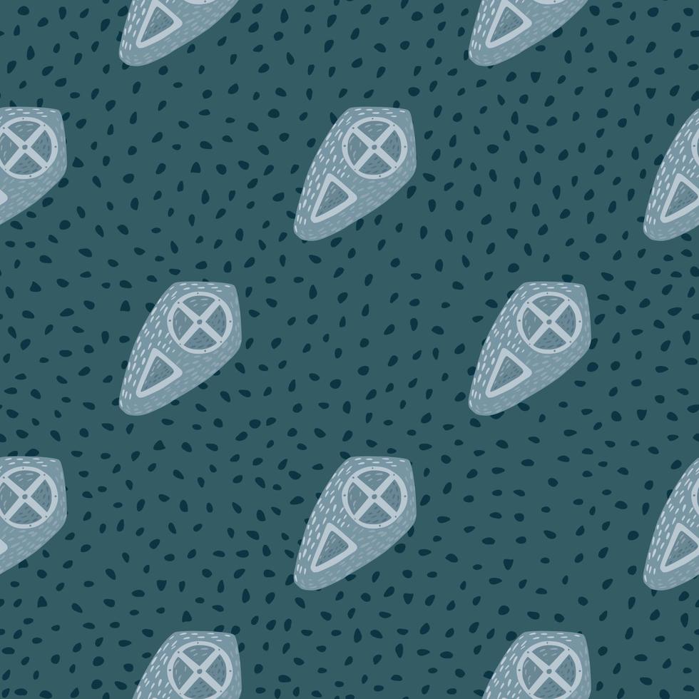 Stylized seamless norway pattern with knight shield silhouettes. Grey history print on dark turquoise background with dots. vector