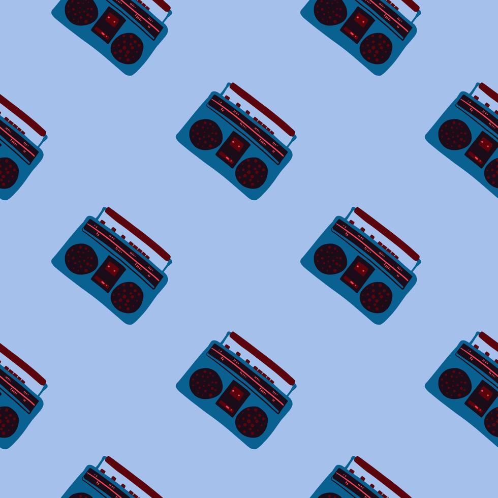 música minimalista simple patrón sin costuras. grabadora azul marino sobre fondo azul claro. vector