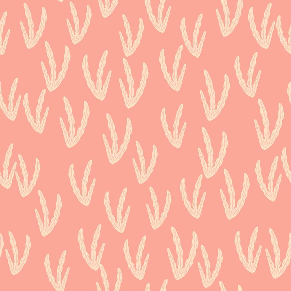 Abstract pink palette seamless pattern in pastel tones with random little seaweed silhouettes ornament. vector