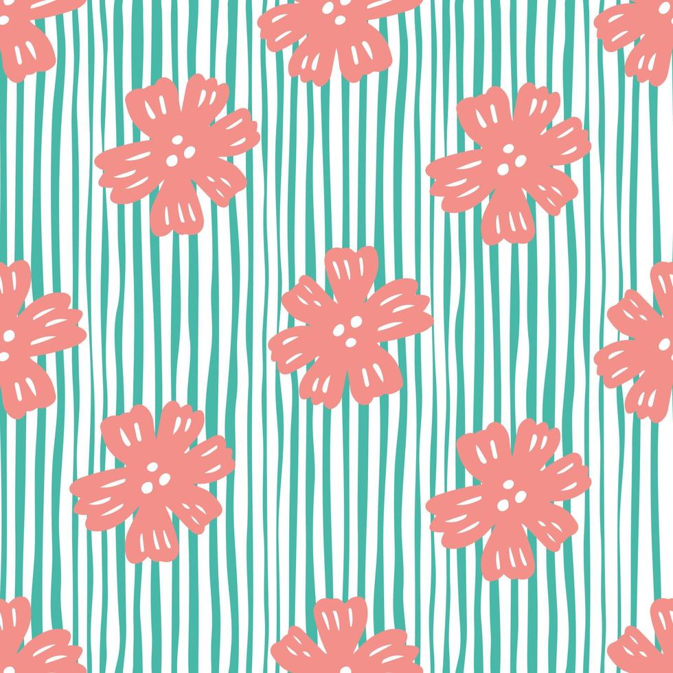 Seamless pattern with chamomile flowers on green stripes. Chaotic daisy pattern. vector