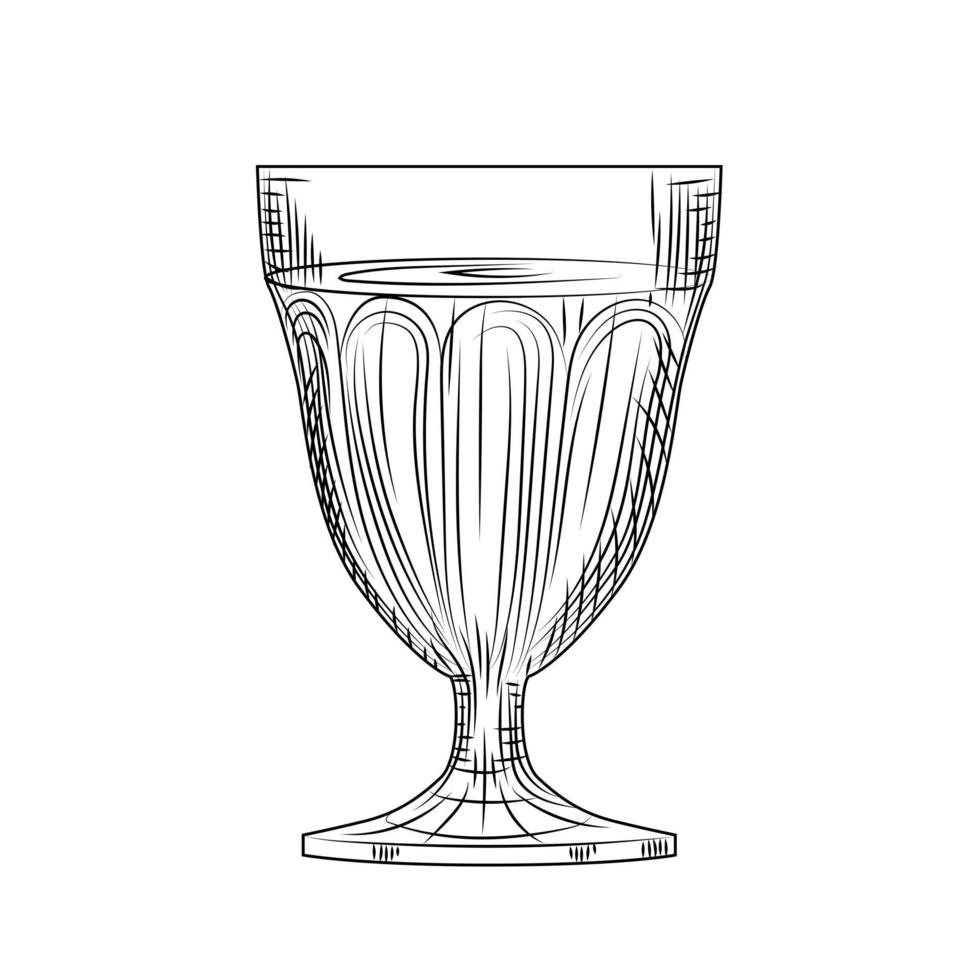Full wine glass sketch. Engraving style. illustration isolated vector