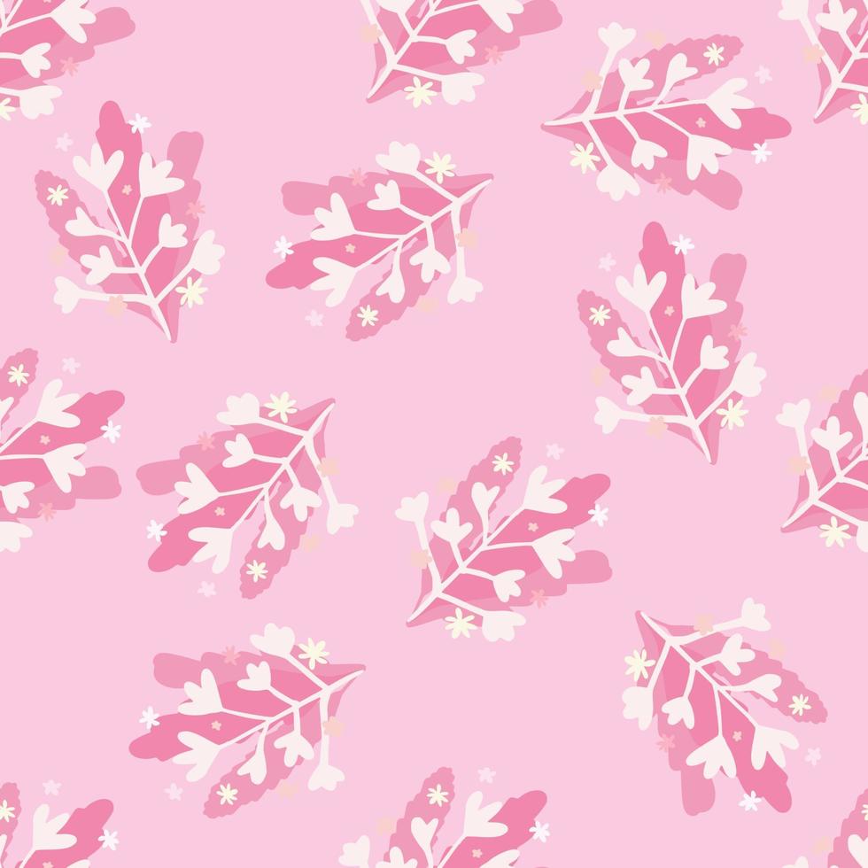 Random branches silhouettes botanic seamless pattern. Floral backdrop in white and pink tones. vector