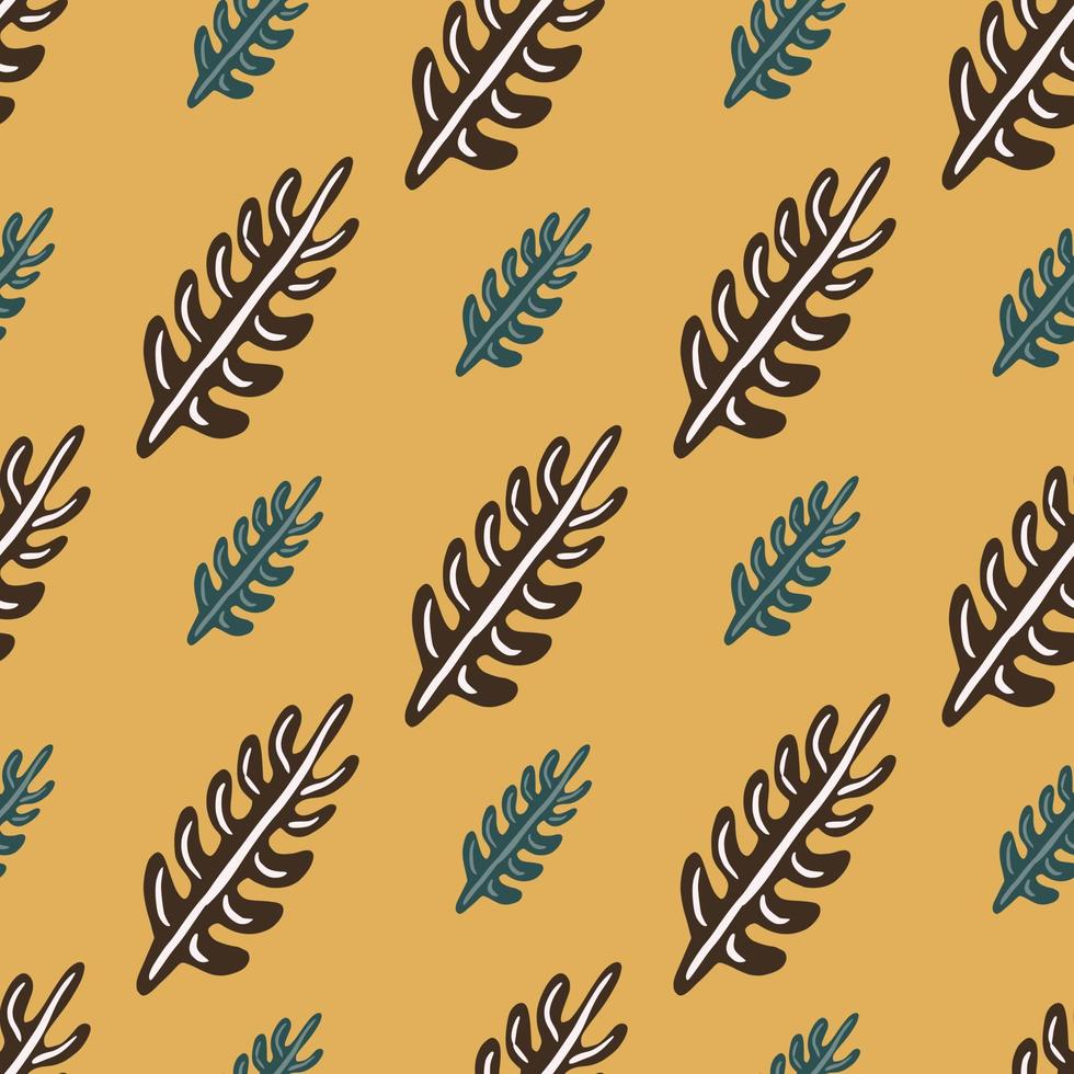 Organic autumn tones seamless pattern wirh turquoise and maroon leaf branches. Beige background. Fall backdrop. vector