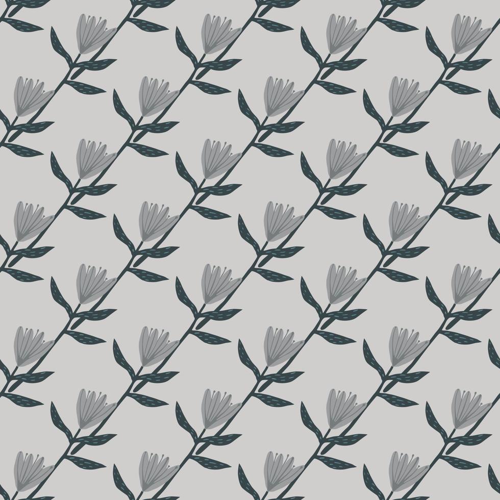 patrón botánico impecable con siluetas diagonales de tulipanes. fondo gris claro. telón de fondo simple en tonos pálidos. vector