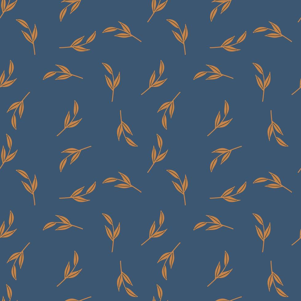 Botanic orange little random simple nordic twig ornament. Navy blue background. Seasonal fall backdrop. vector