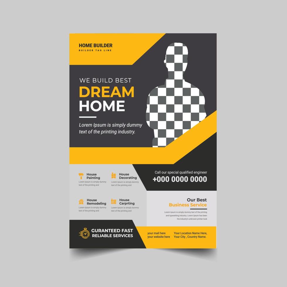 Construction Agency We Build Your Dream Home flyer or Real Estate flyer Template Vector