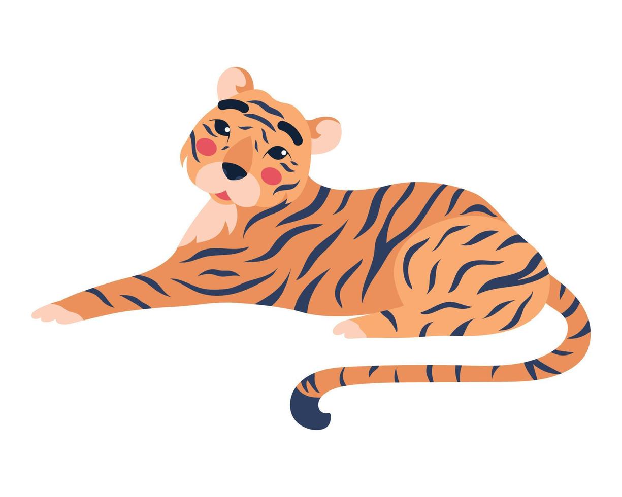 Wild rainforest animal. Cute tiger on white background. vector