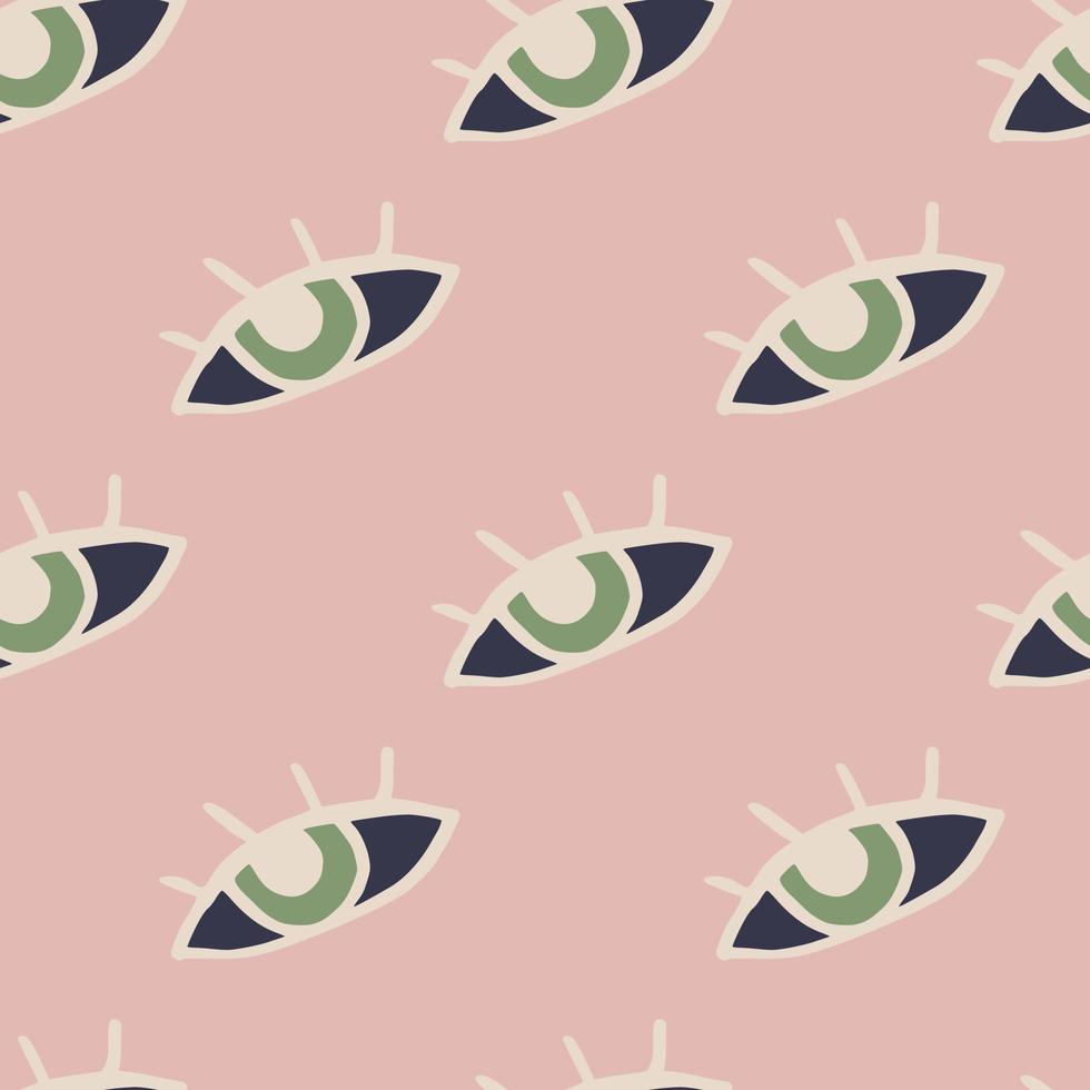 Naive seamless doodle pattern with eye ornament. Light pink background. vector