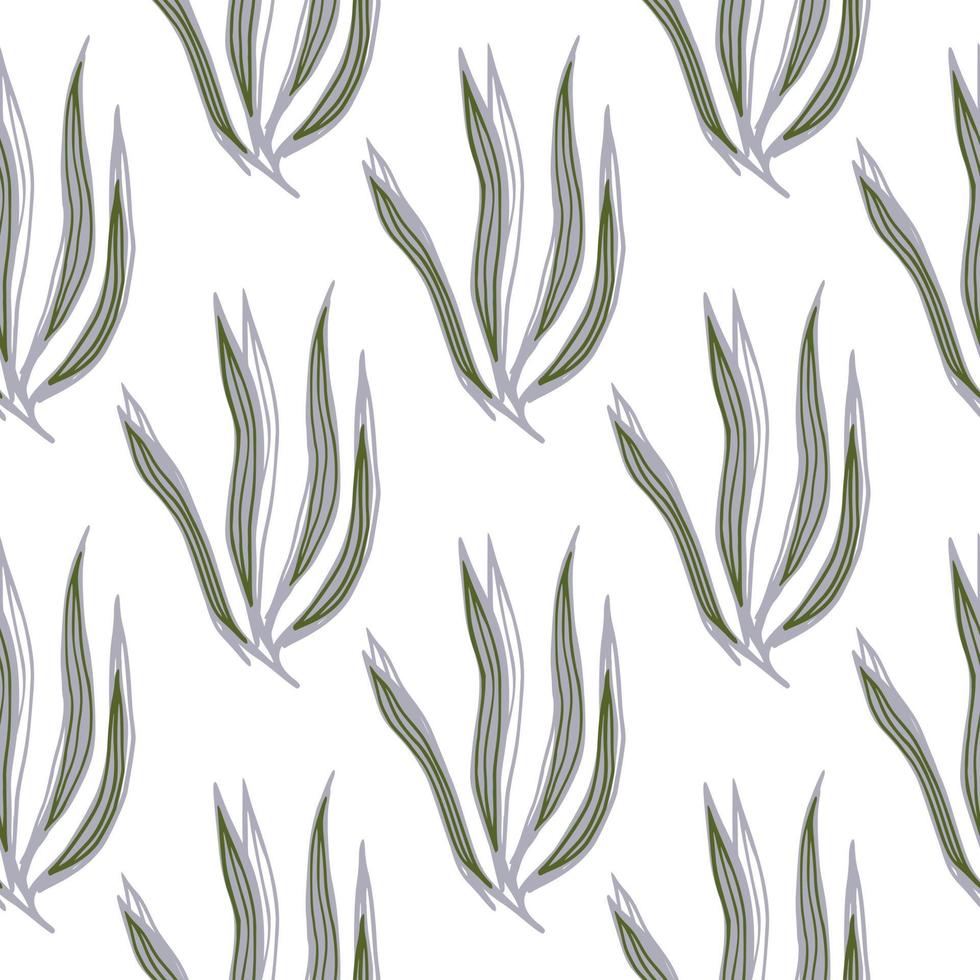 Geometric seaweeds seamless pattern isolated on white background. Marine plants wallpaper. vector