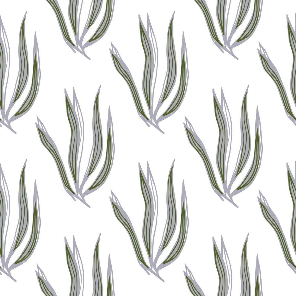 Geometric seaweeds seamless pattern isolated on white background. Marine plants wallpaper. vector