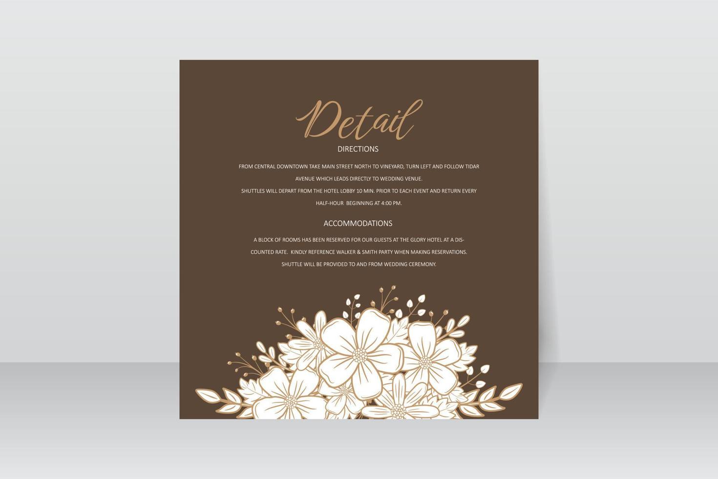 Wedding invitation template with floral outline decoration vector