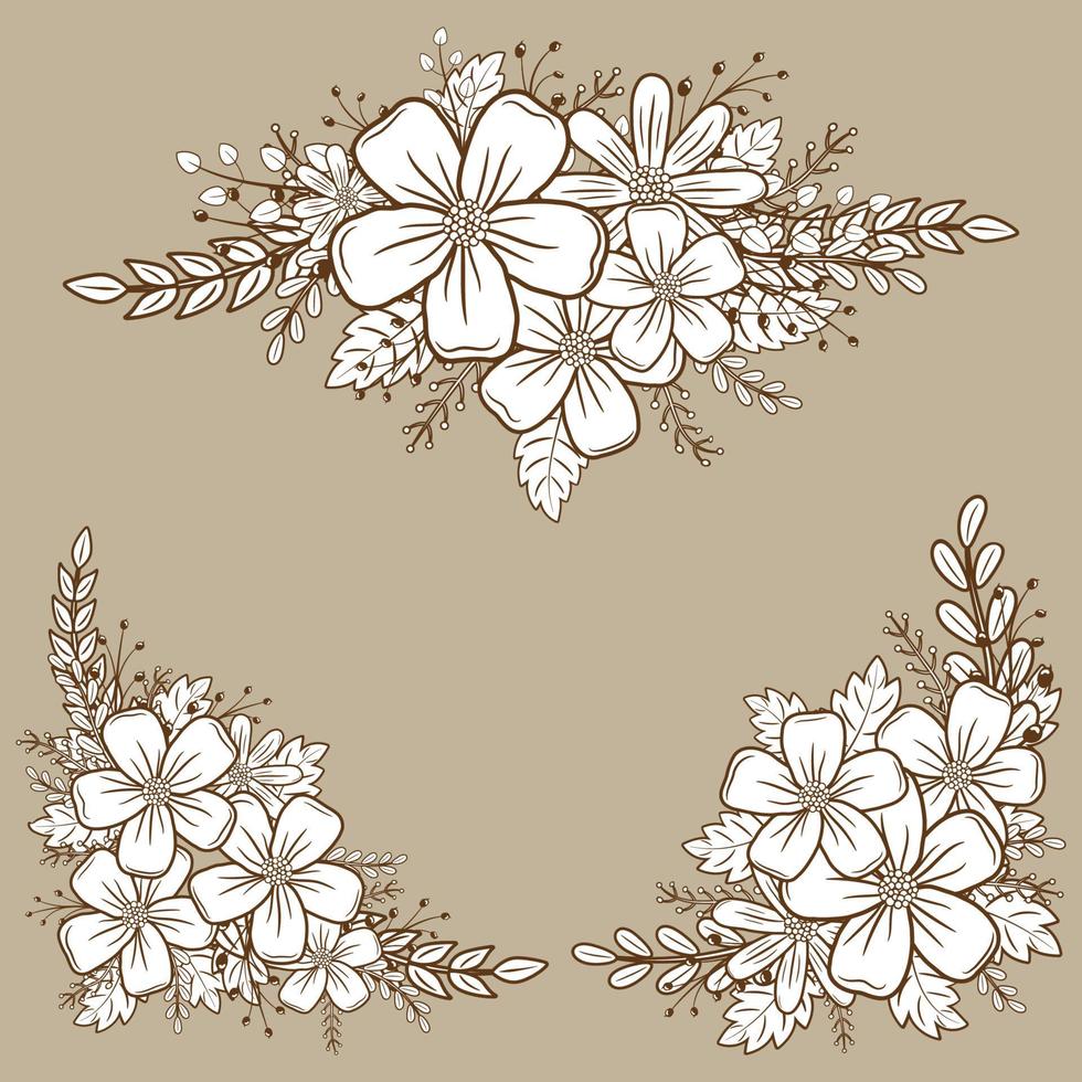 Collection of beautiful bouquets in outline design vector