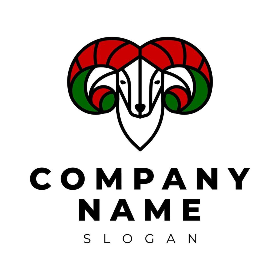 Red-Green ram head logo design vector