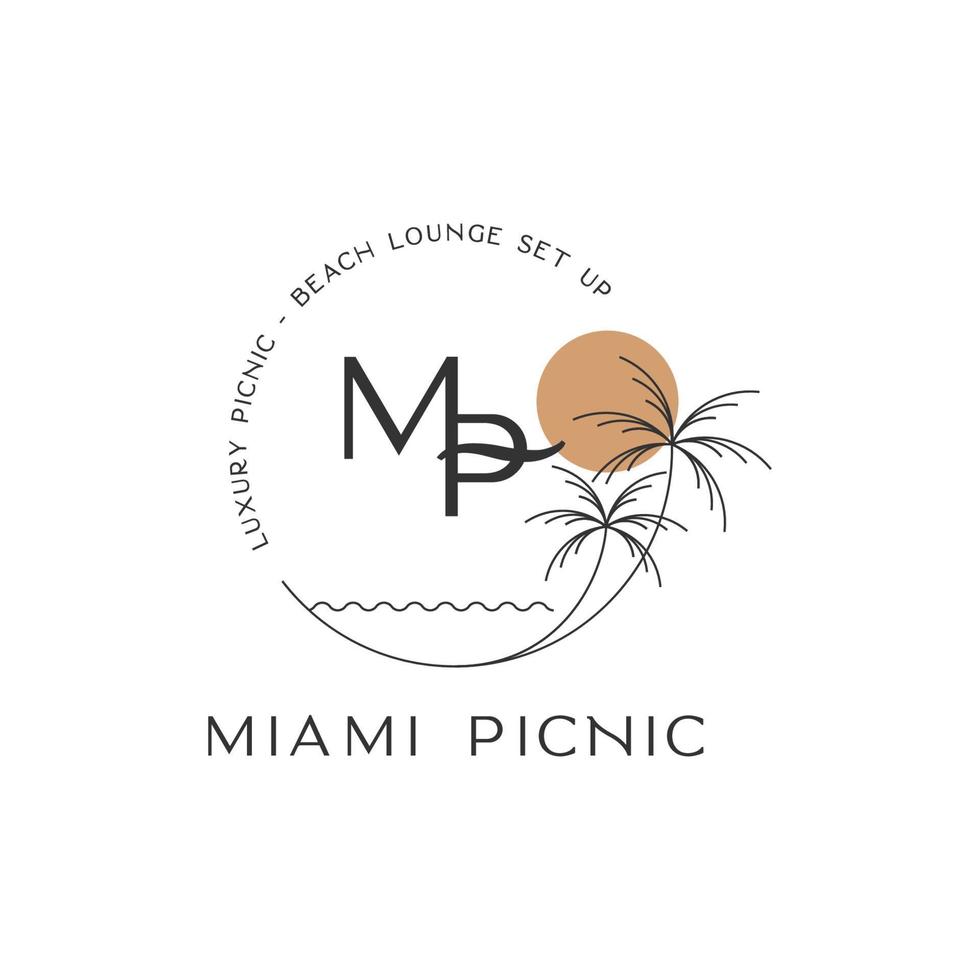 carta mp playa miami picnic diseño logotipo inspiración vector