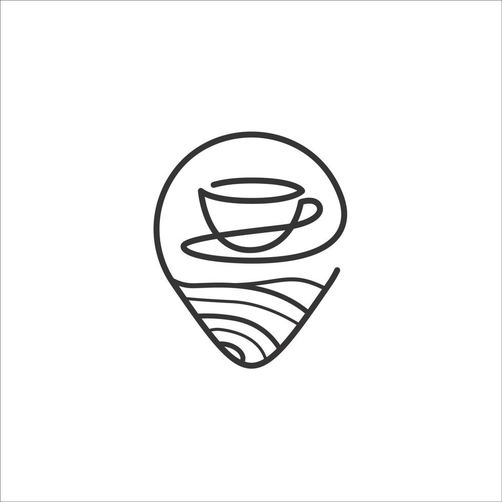 logotipo de café y mapa con estilo de una línea vector