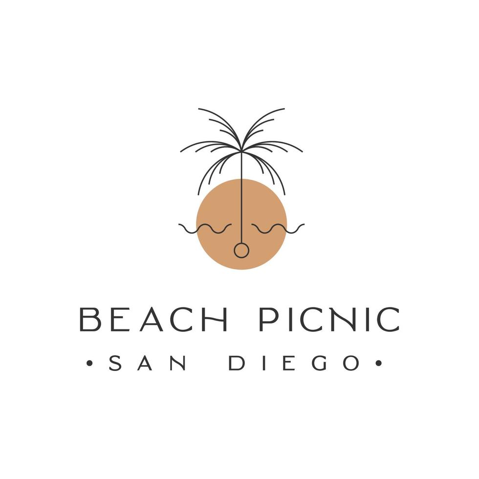 picnic en la playa san diego palmera con inspiración para el diseño del logotipo de la puesta del sol vector