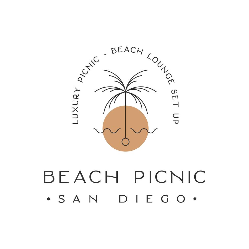 Luxury beach picnic lounge set up logo design inspiration vector