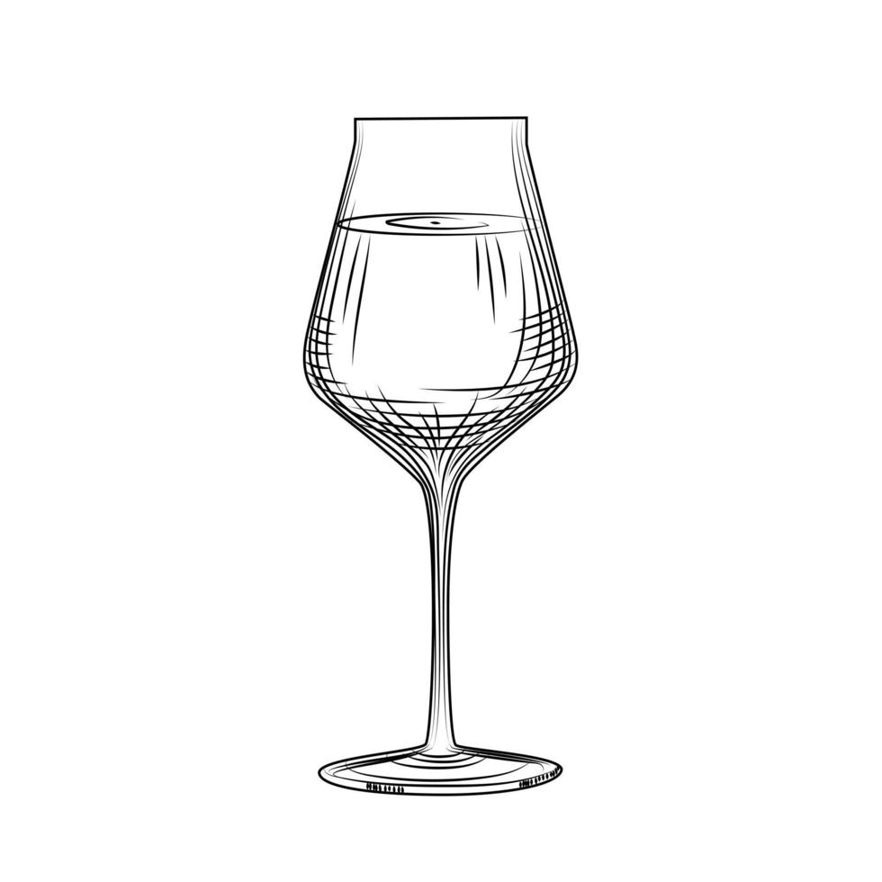 Freehand classic full wine glass sketch. Engraving style. vector