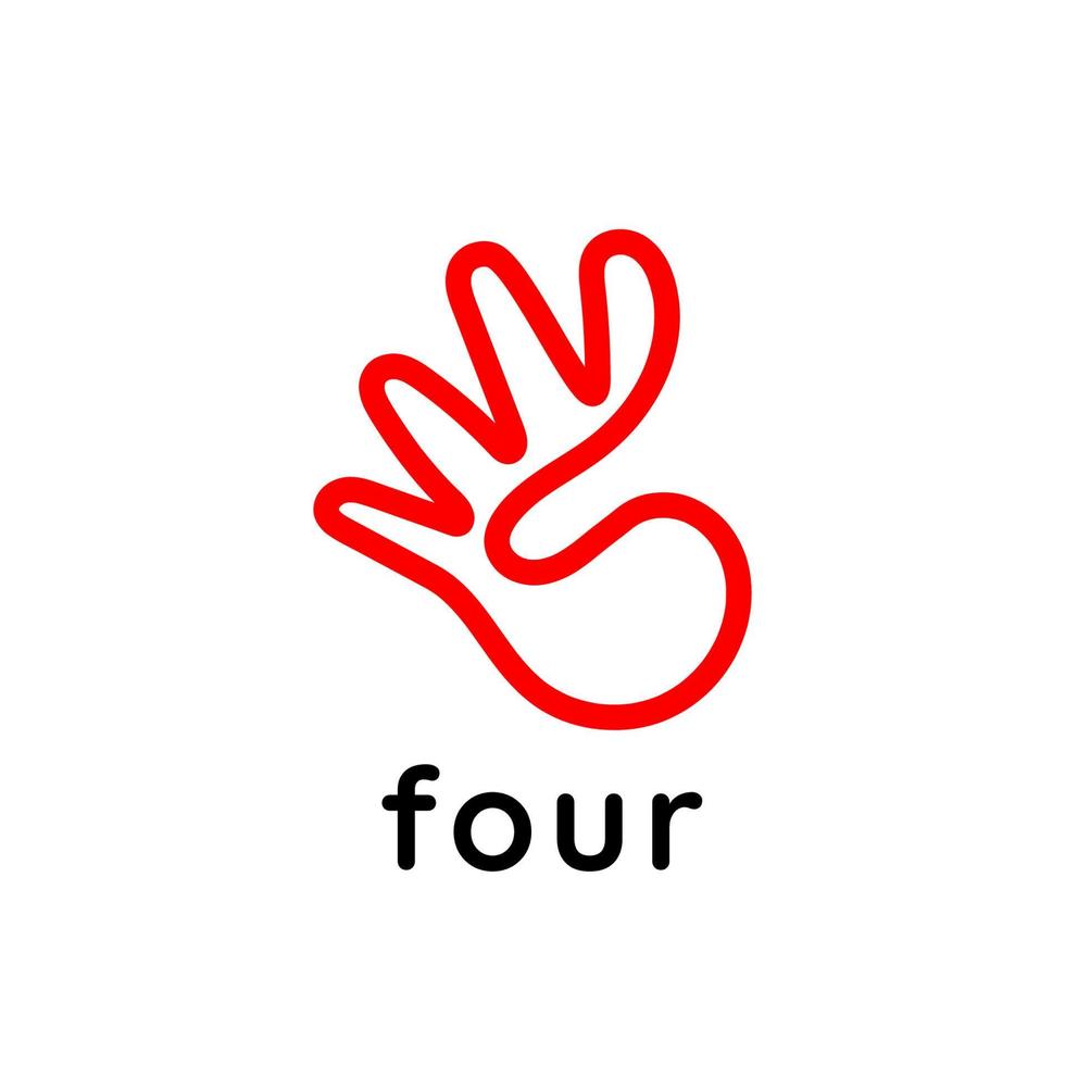 Hand showing four count gesture Logo One line Style vector