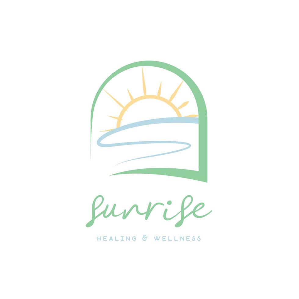 sunrise logo with pastel color. Sun with sea logo concept vector