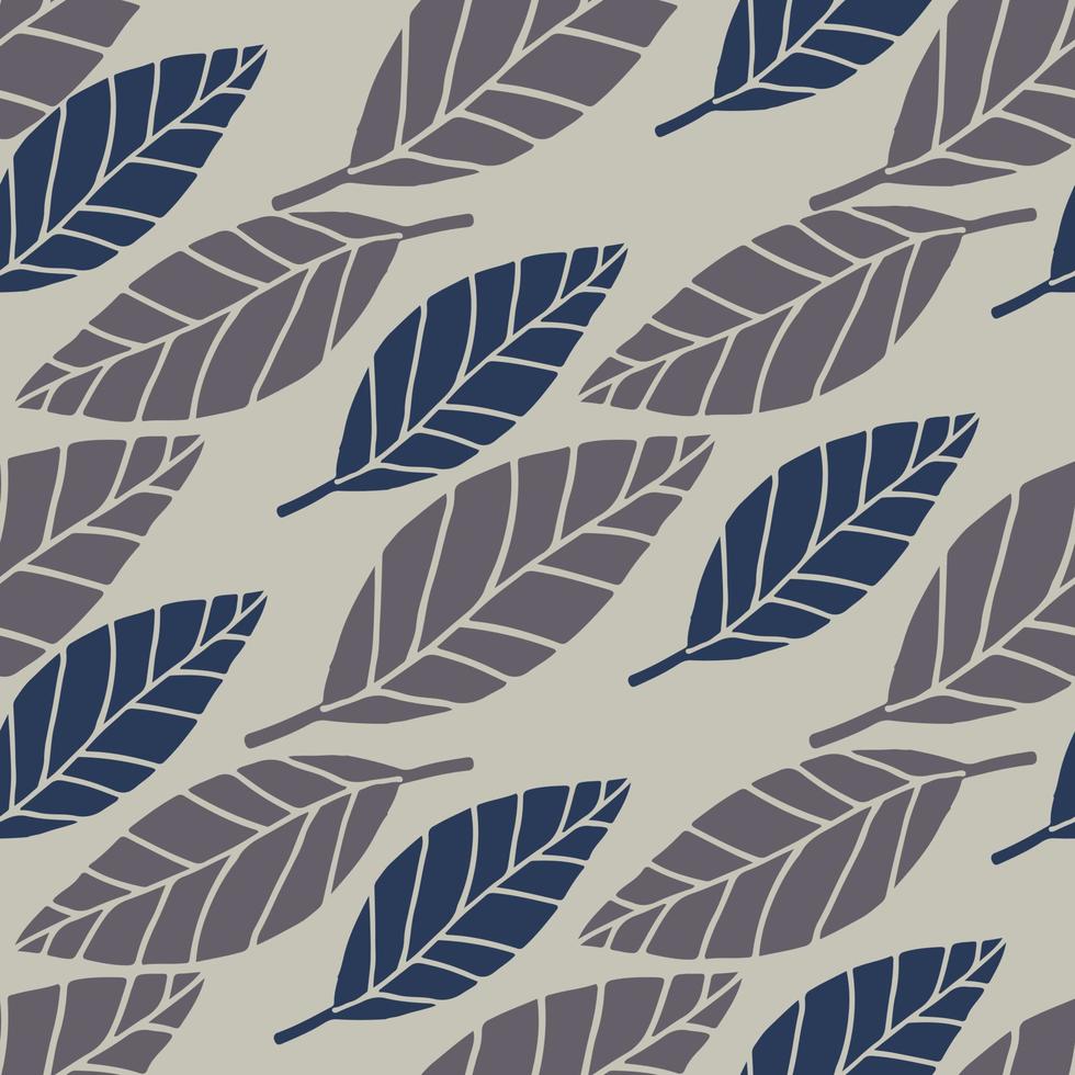 Seamless floral pattern with pastel purple and navy blue leafs on grey background. vector