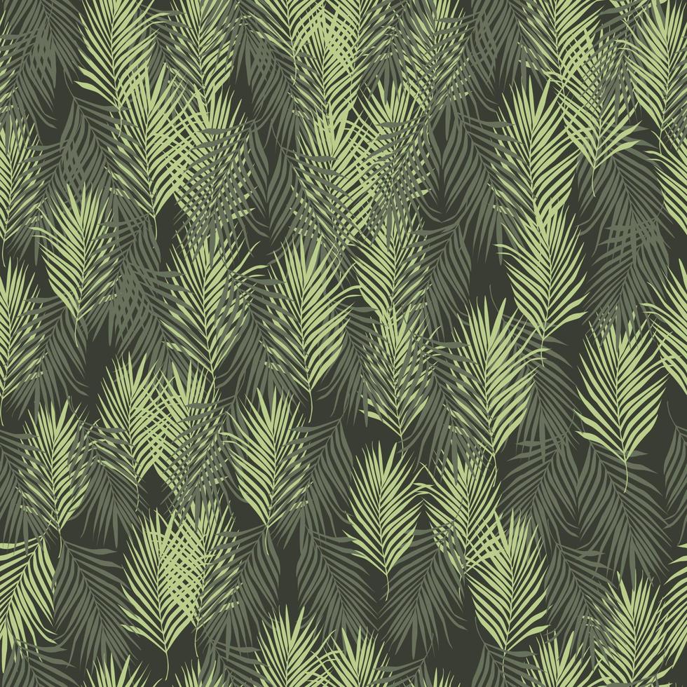 Exotic fern leaves seamless pattern on black background. Tropical palm leaf pattern, vector