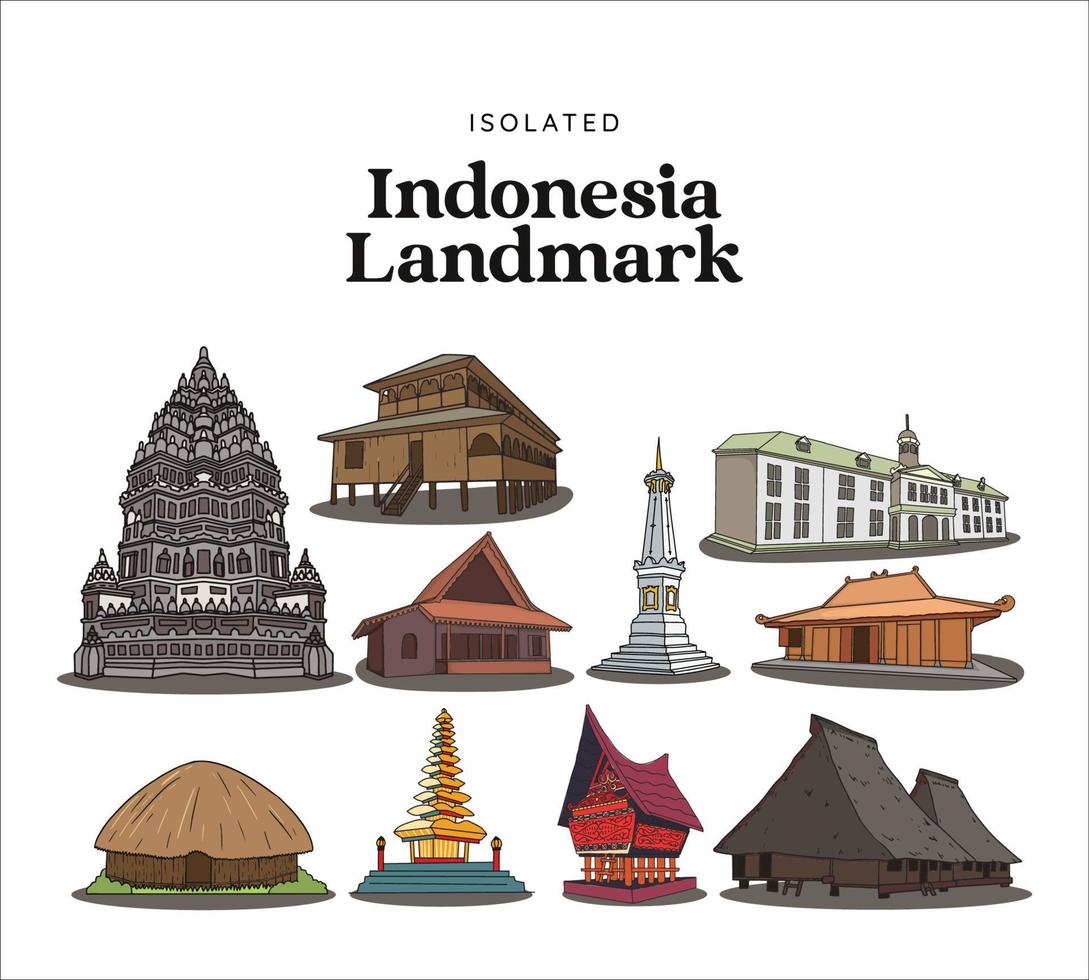 Isolated Indonesia Landmark. Hand drawn Indonesian cultures background vector