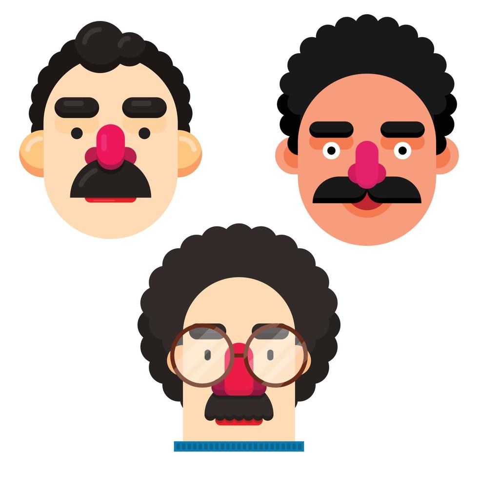 Set of three man face with different mustache and hairstyle. elder man face. Flat style vector illustration isolated white background.