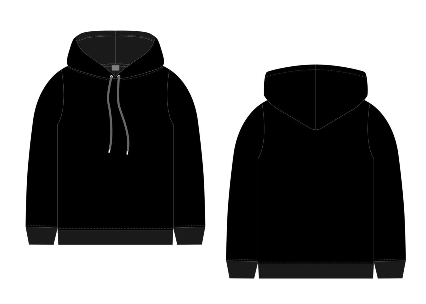 Technical sketch for men black hoodie. Mockup template hoody. vector