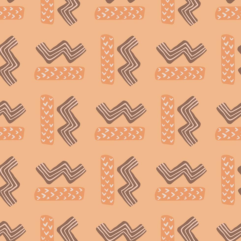 Zig zag and rectangle geomery figures seamless pattern. Abstract simple artwotk in beige and purple tones. vector