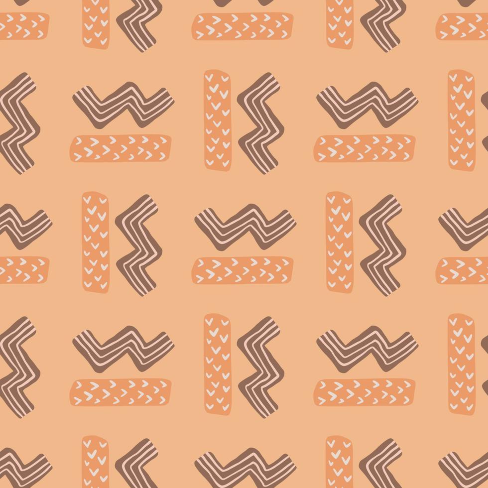 Zig zag and rectangle geomery figures seamless pattern. Abstract simple artwotk in beige and purple tones. vector