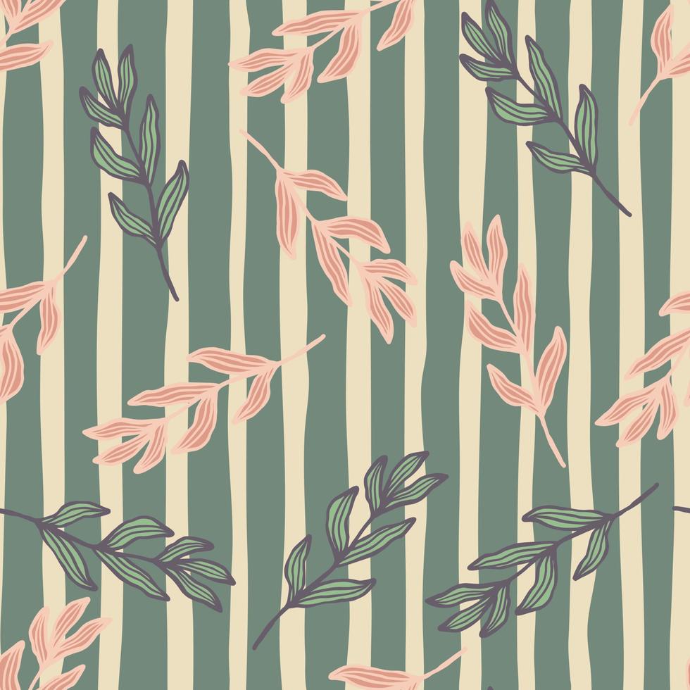 Outline forest branch with leaves seamless pattern. Vintage foliage backdrop. vector
