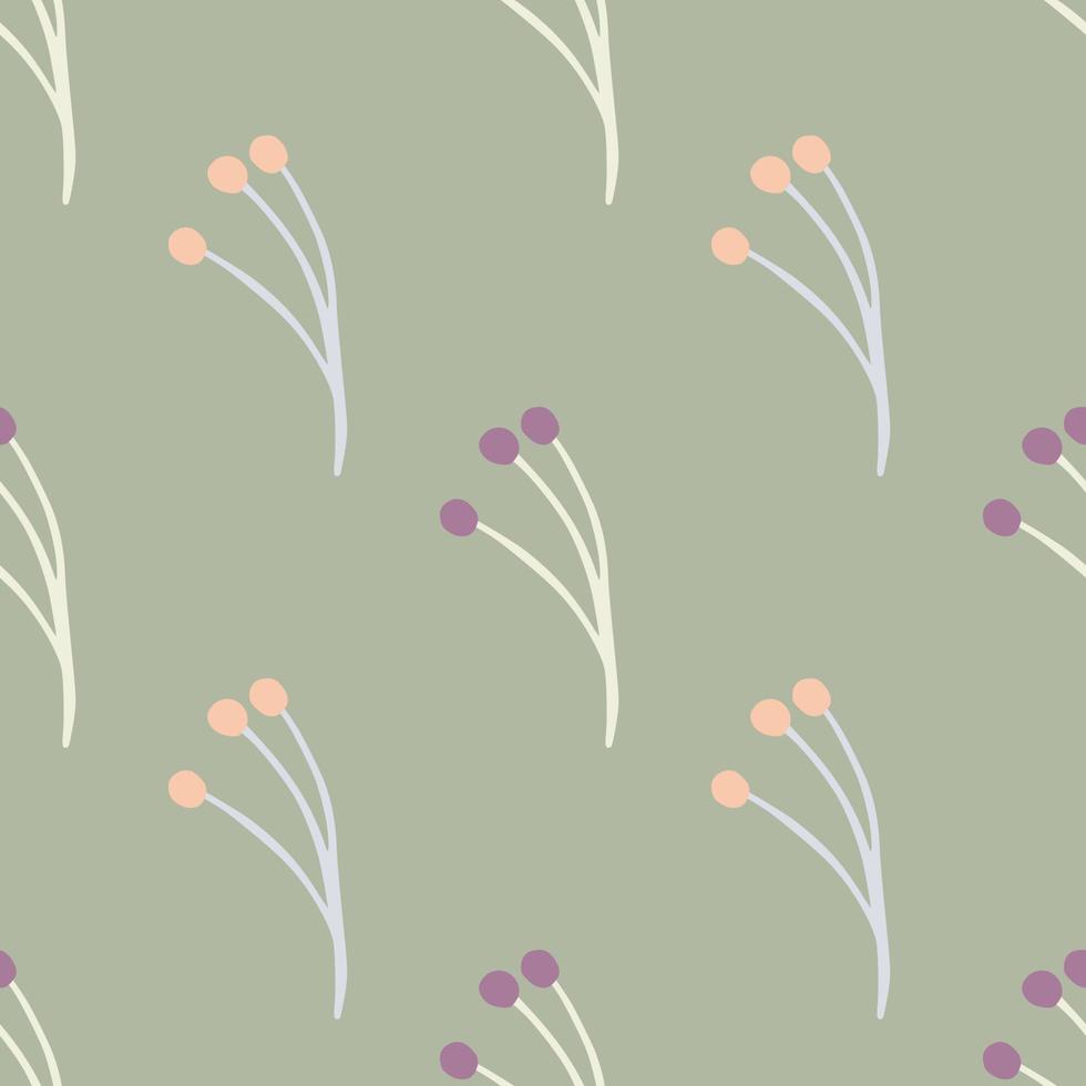 Nature seamless pattern with berry branches ornament. Light pale green background. Minimalistic style. vector